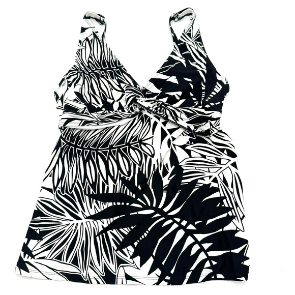 BEACH HOUSE Women 10 Black White Tropical‎ Palm Sport Tankini Swim Top Underwire - Picture 1 of 9